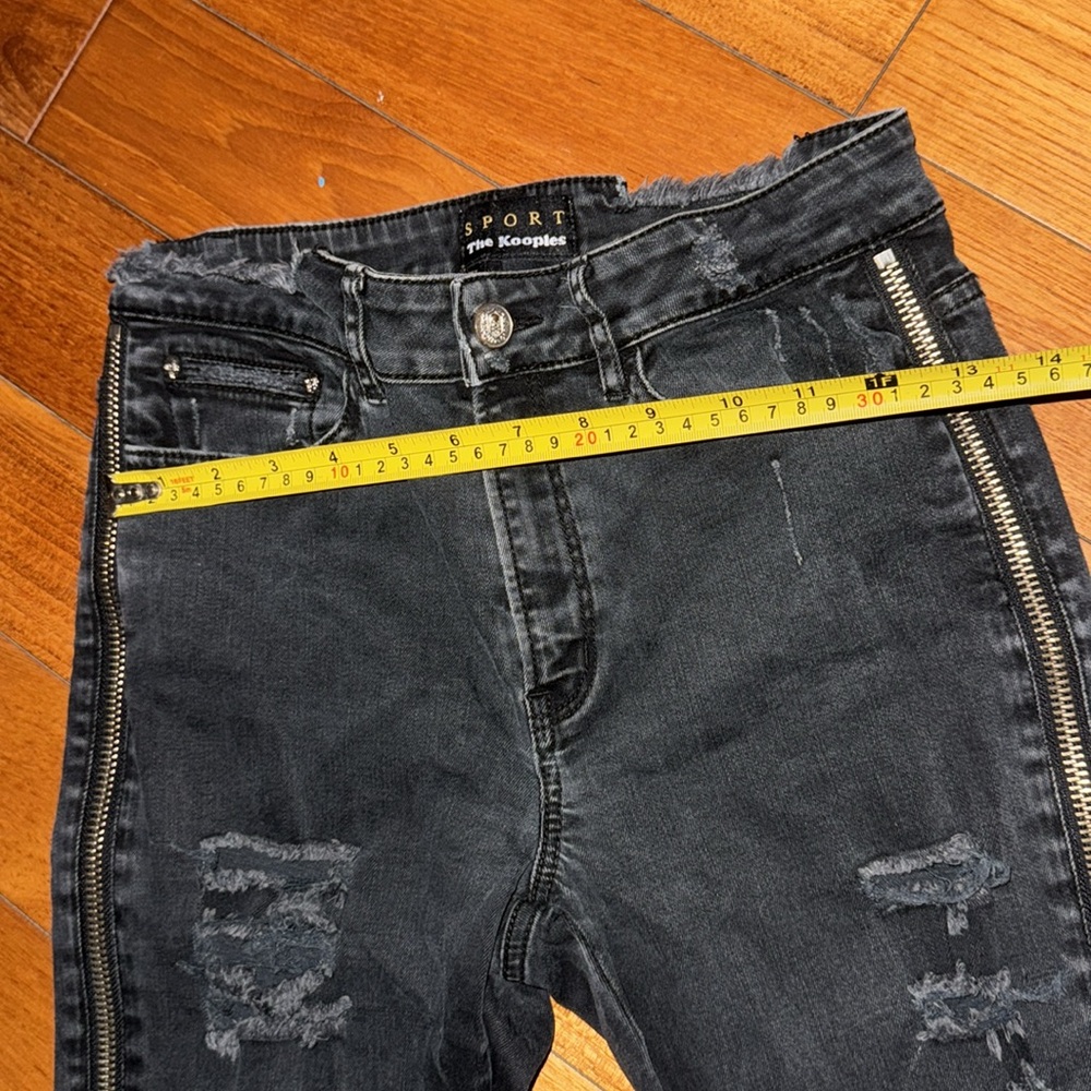 Black heavy Distressed Jeans with Side Zippers koople size 27 - Picture 6 of 8